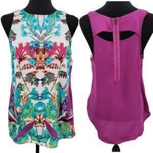 Nicole by Nicole Miller Multicolored Sleeveless Zip Back Blouse Size Medium